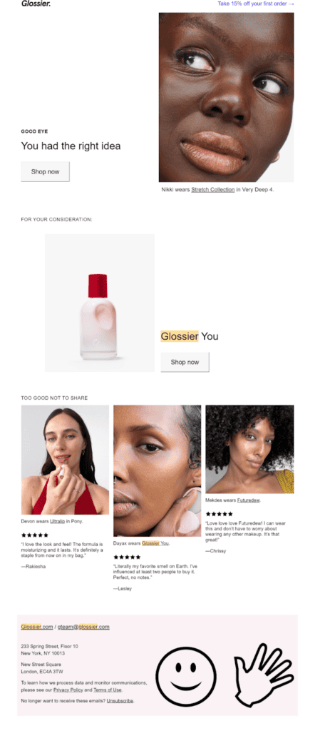Glossier email campaign
