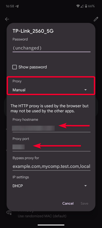 Proxy and Manual settings