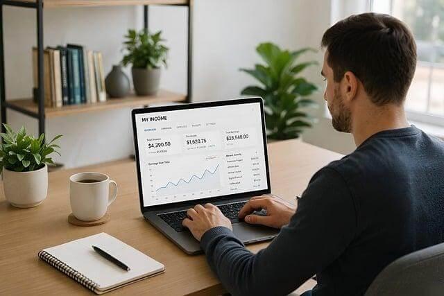 The Invisible Weight: Why Financial Minimalism is the Best Self-Care You’re Not Doing 1 Man using laptop at desk practicing financial self